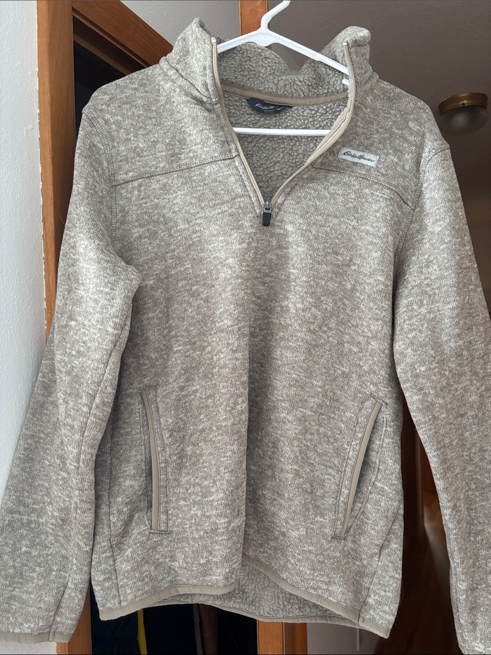 Eddie Bauer Heathered Taupe Quarter-Zip Pullover